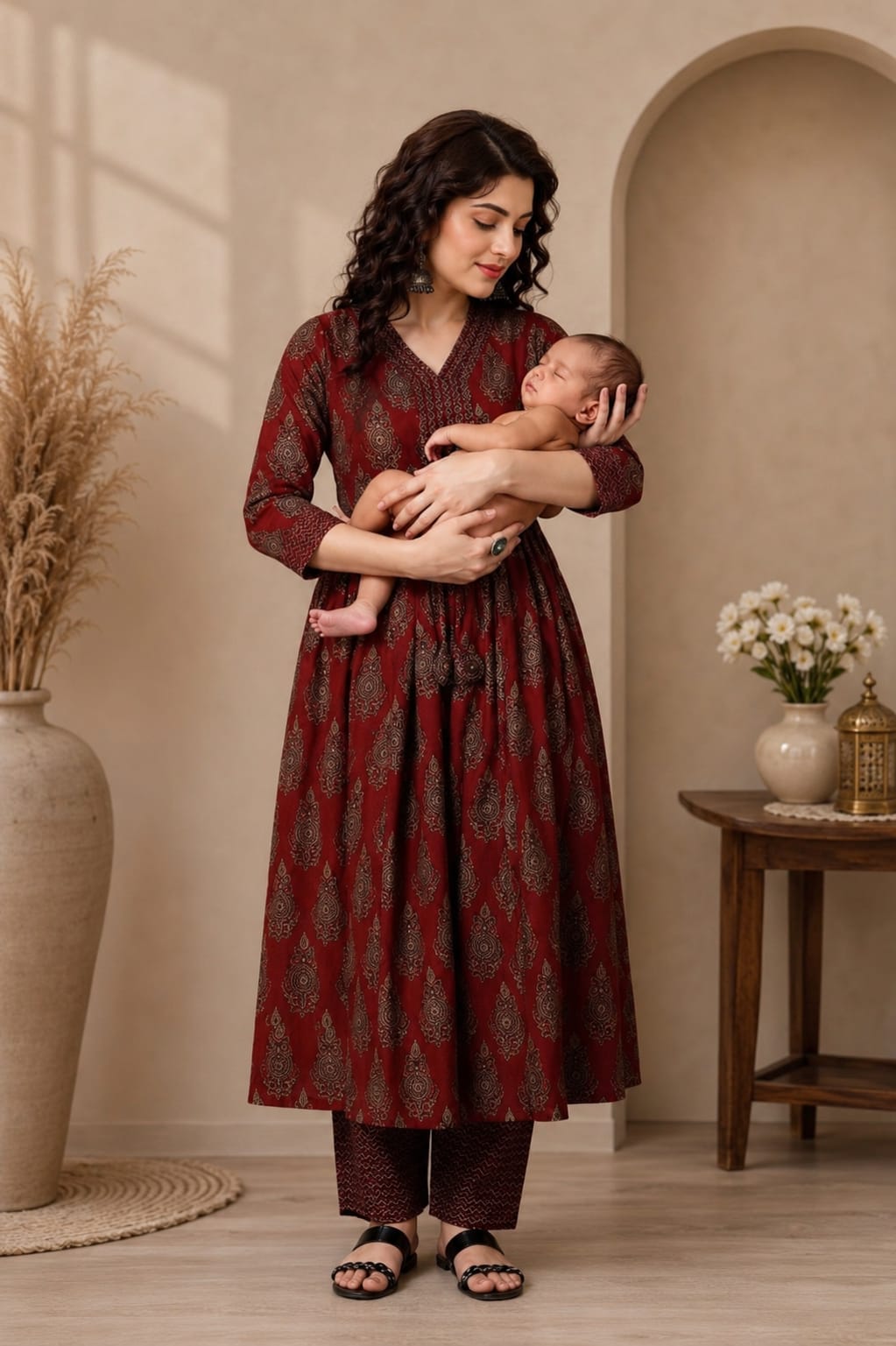 Maroon Printed Feeding Kurti Set ❤️