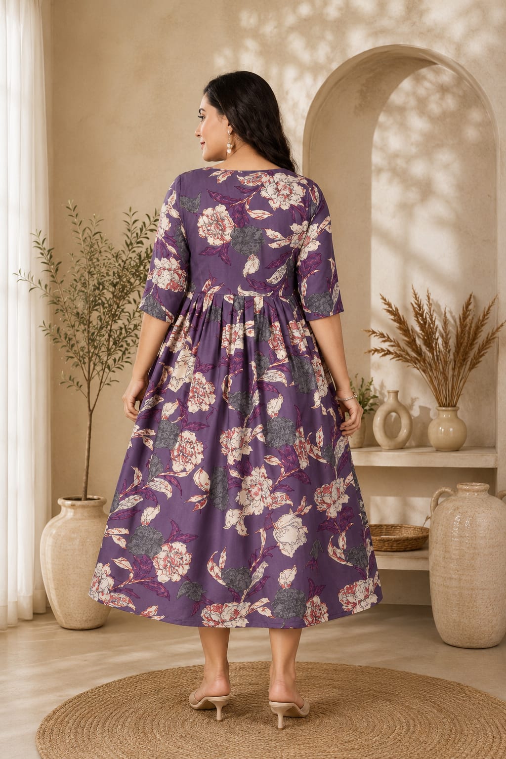 Purple Floral Feeding Dress – Elegant Comfort Wear for New Moms