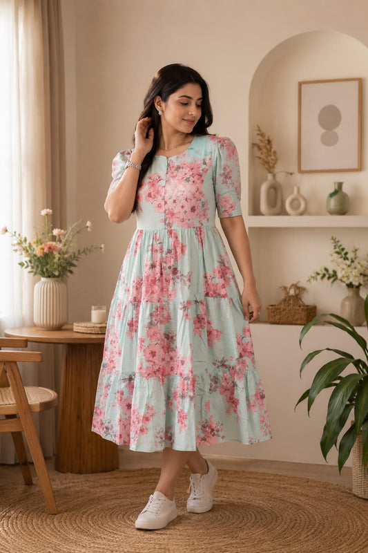 🌸 Elegant Floral Rayon One-Piece Feeding Gown 🤱✨